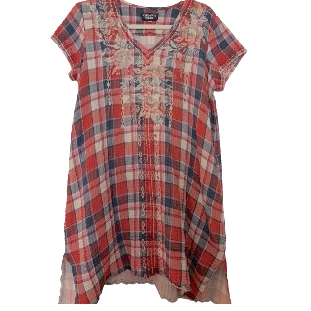 Johnny Was Red and Blue Plaid Dress